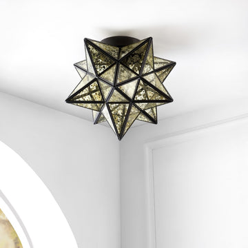 Stella 12" Moravian Star Metal/Clear Glass LED Flush Mount - JONATHAN Y